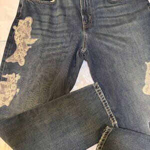 POLO RALPH LAUREN Woman's Sz 29/8 Relaxed Taper Patched Navy Jeans